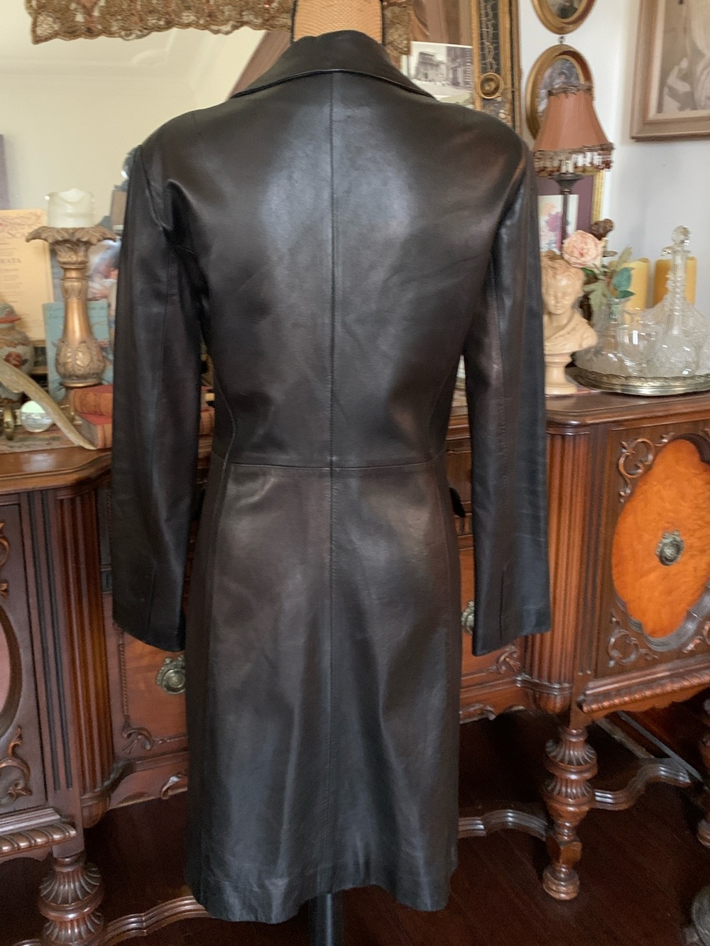 Vintage Paris France Sexy Gothic Black Leather Trench Style Jacket - Picture 3 of 16